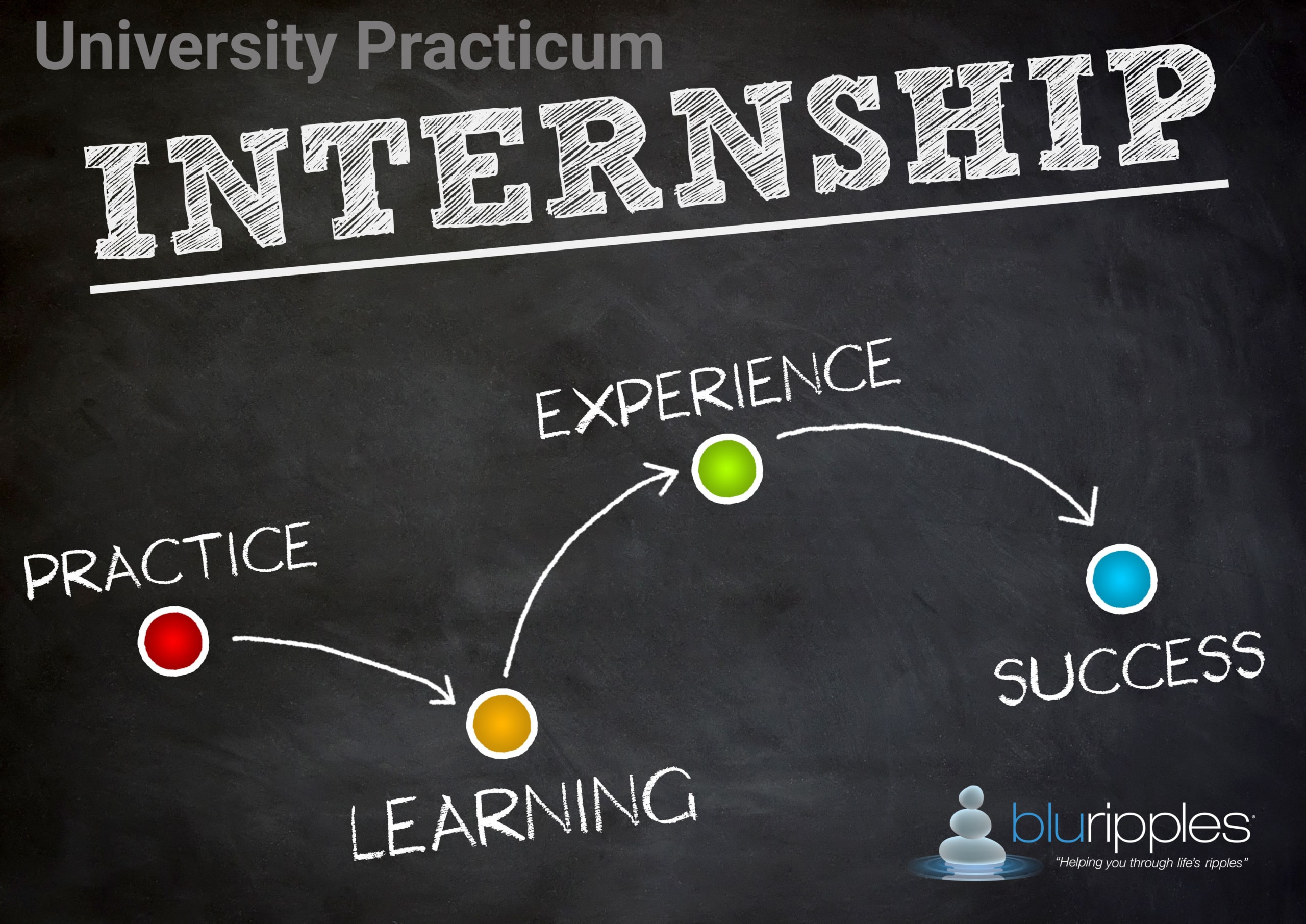 Blu Ripples Career Counselling   Career graphic showing a chalkboard roadmap from Practice and Learning to Experience and Success