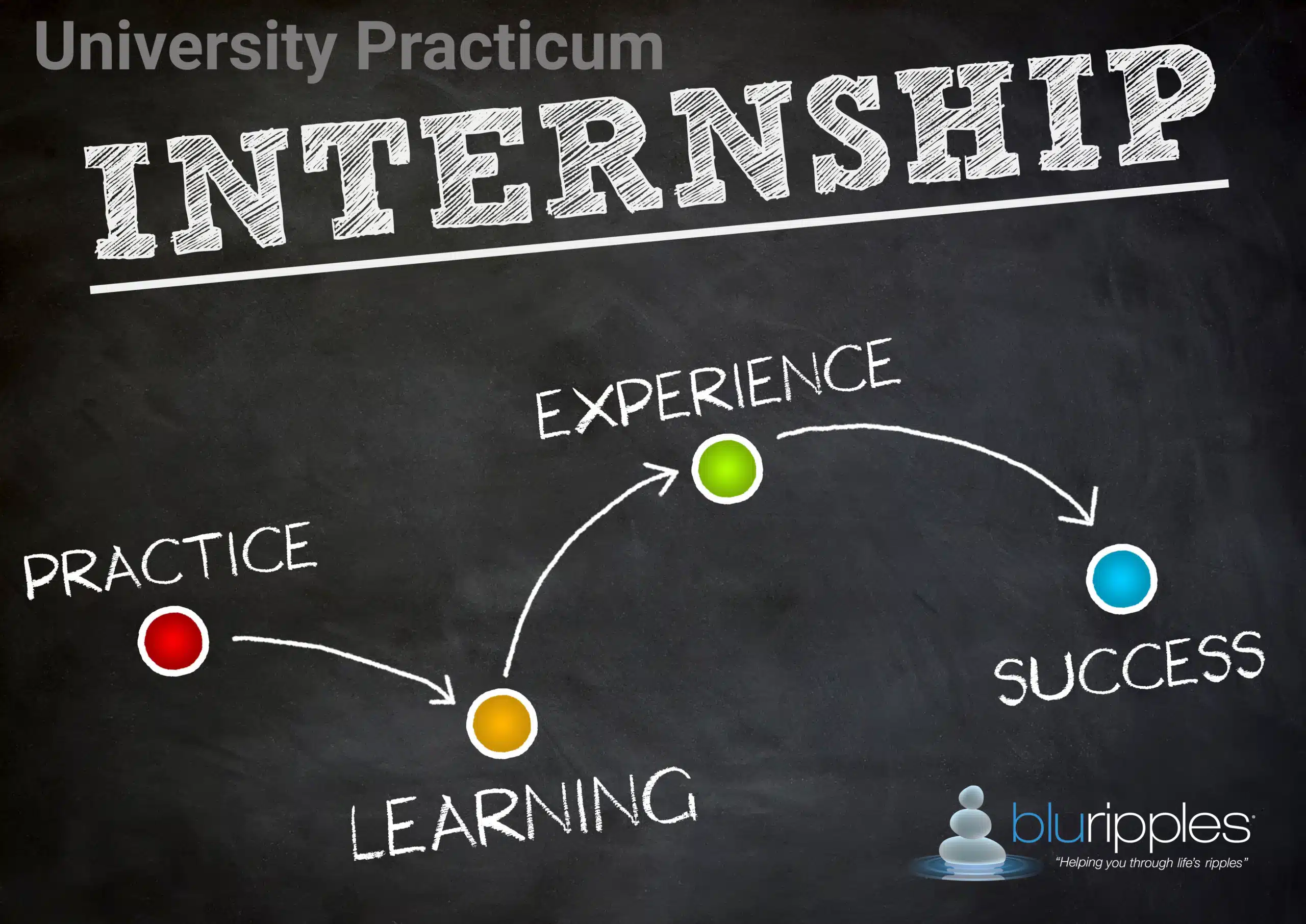 Blu Ripples Career Counselling   Career graphic showing a chalkboard roadmap from Practice and Learning to Experience and Success