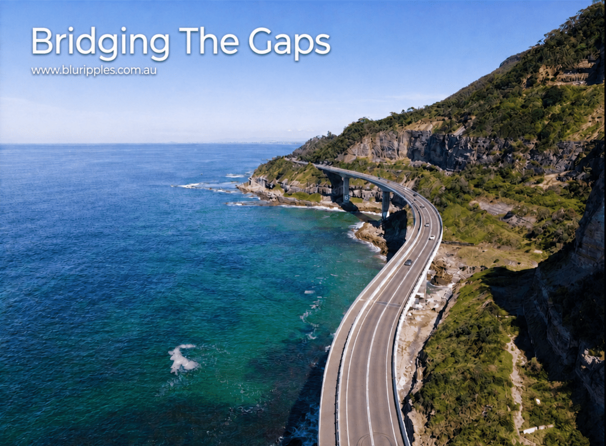 Aerial view of the Sea Cliff Bridge curving along the south coast of New South Wales, Australia, representing how Blu Ripples career consulting services helps bridge the gap between your current position and future career objectives.