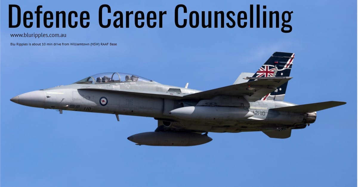 Defence Career Counselling and PEAP Services image featuring an ADF jet, highlighting Blu Ripples' experience with the PEAP program and proximity to RAAF Base Williamtown, Newcastle, NSW.